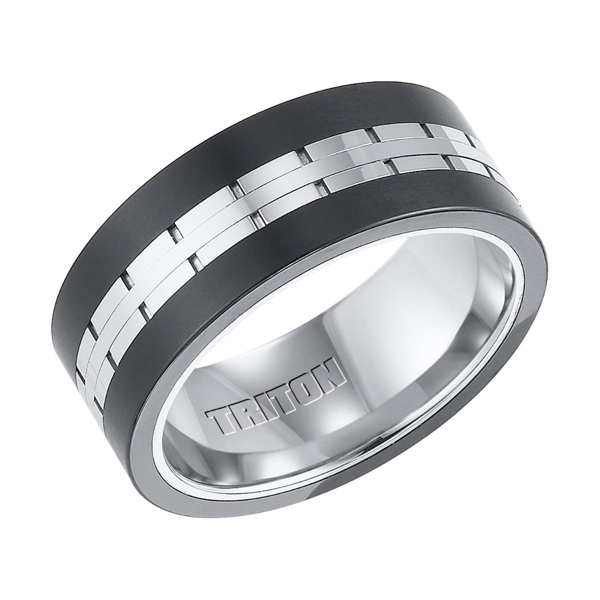 Triton Ladies 9mm Black and White Tungsten Carbide Comfort Fit Band 11-4324MC-L.00