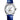 Longines watch, stainless steel case, 34mm round, white mother-of-pearl dial, moonphase, diamond indexes, with a blue alligator strap