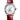 Longines watch, 34 mm round case, white mother-of-pearl dial, diamond indexes, with a red alligator strap