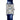 Ladies rectangular watch silver dial with painted roman numerals, and with a blue alligator strap