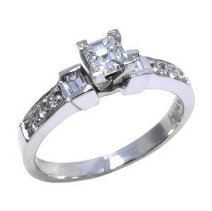Diamond Asscher Engagement Ring in 14k White Gold HB21959