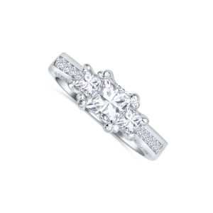 14K White Gold Diamond Ring with a 0.81CT Princess Cut Center Stone. Along with 2, 0.91ctw Princess Cut Dimonds on both sides. Color HI, Clarity SI3I1. With some beautiful Round DIamond accents.