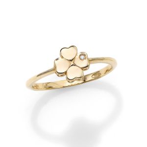 14kt Yellow Gold Polished 4 Leaf Clover Ring with 0.0050ct White Diamond R7204