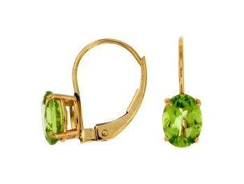 14k yellow gold dangle earrings with two 7x5mm oval peridots 3686x