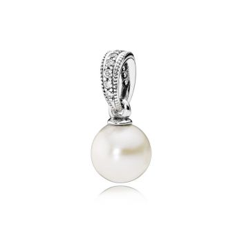 Pandora ELEGANT BEAUTY PENDANT WITH WHITE FRESHWATER CULTURED PEARL AND CLEAR CZ - 390393P