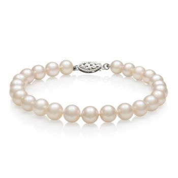 14K White Gold 7.5 inch Fresh Water AAA+ Pearl Bracelet featuring 6-7MM Pearls