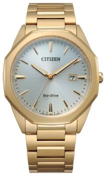 Citizen Corso watch with eco-drive technology, 
gold finish and mother of purple face.  