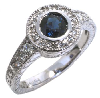 14K White Gold Round Sapphire and Diamond Ring HB20483SAW