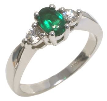 14K White Gold Oval Emerald and Diamond Ring HB06383EMW