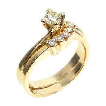 14K Yellow Gold Bridal Set 0.20ct Round Engagement Ring 5 round 0.10cttw diamond matching band