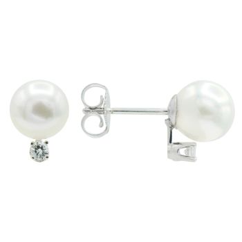 14K White Gold Pearl and Diamond Studs