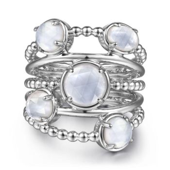 Gabriel & Co. - LR52126SVJXM - 925 Sterling Silver Rock Crystal and White MOP Statement Bubble Ring