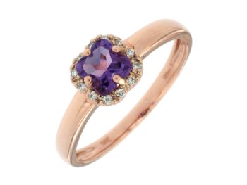 14k Rose Gold 5mm Cushion Amethyst and Diamond Halo Ring PC3221A-AM