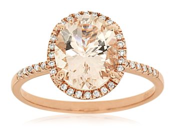 14K Rose Gold Oval Morganite Diamond Halo Ring 