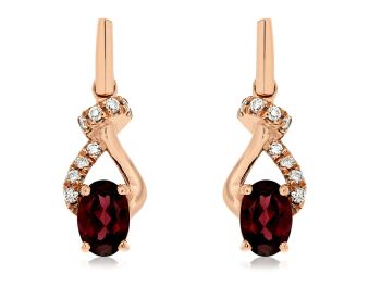 14k Rose Gold Rhodolite Garnet and Diamond Dangle Earrings pc6059l