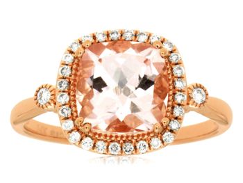 14K Rose Gold Cushion Cut Morganite Halo Ring with Diamond Accents
