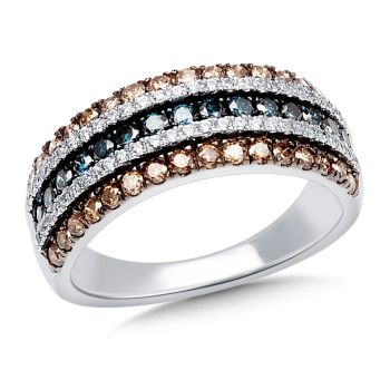 14k White Gold Brown and Blue Diamond Pave Ring 