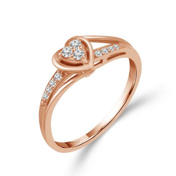 3 Quarter View 14K Rose Gold Promise Ring featuring 0.10cttw Diamonds accented with two Pink Sapphires RP-0927TPPSA97