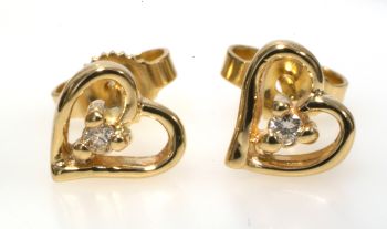 14K Yellow Gold & Diamond Heart Shape Stud Earrings HB01517DI