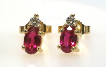 Oval Ruby & Diamond Accent Stud Earrings in 14K Yellow Gold 