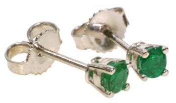 3MM Emerald Stud Earrings in 14K White Gold