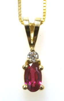5x3 Oval Ruby Diamond Accent Drop Pendant in 14K Gold