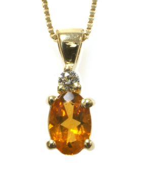 14K Yellow Gold Oval Citrine & Diamond Pendant Necklace 