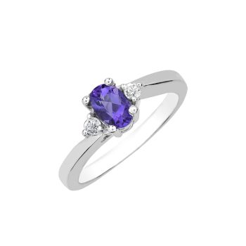 Sterling Silver Oval Amethyst and Diamond Ring HB30064AMSS