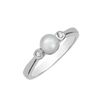 Sterling Silver Pearl and Diamond Ring HB30077PLSS