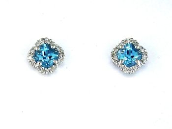 14k White Gold Blue Topaz and Diamond Halo Earrings wc3222b