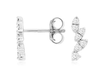 14K White Gold Leaf Design Diamond Stud Earrings