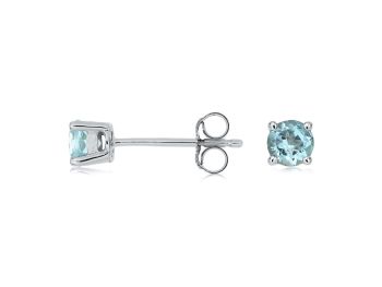 14k white gold stud earrings with two 4mm round aquamarines