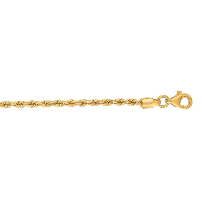 10k Yellow Gold 16 Inch 2.25mm Solid Diamond Cut Rope Chain 016ROY-16 | Hannoush Jewelers