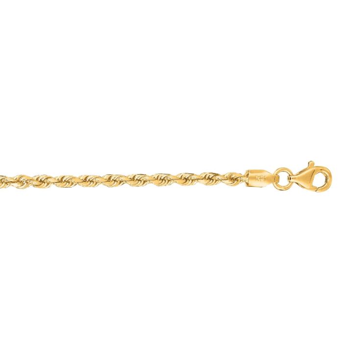 10K Yellow Gold inch 2.50mm Diamond Cut Rope Chain Bracelet 018ROY- | Hannoush Jewelers