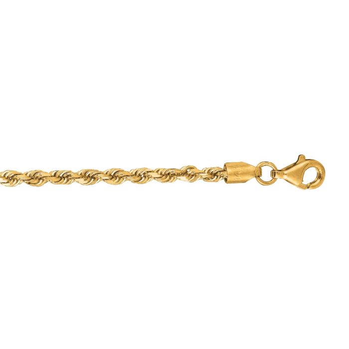 10k Yellow Gold 7 Inch Shiny Solid Diamond Cut Rope Chain Bracelet 021ROY-07 | Hannoush Jewelers