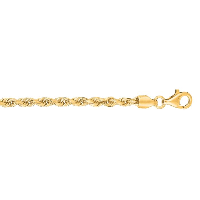 10k Yellow Gold Shiny Solid Diamond Cut Rope Chain Bracelet with Lobster Clasp 023ROY-07 | Hannoush Jewelers