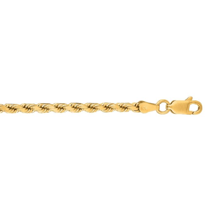 10k Yellow Gold 20 Inch Shiny Solid Diamond Cut Rope Chain with Lobster  Clasp 025ROY-20