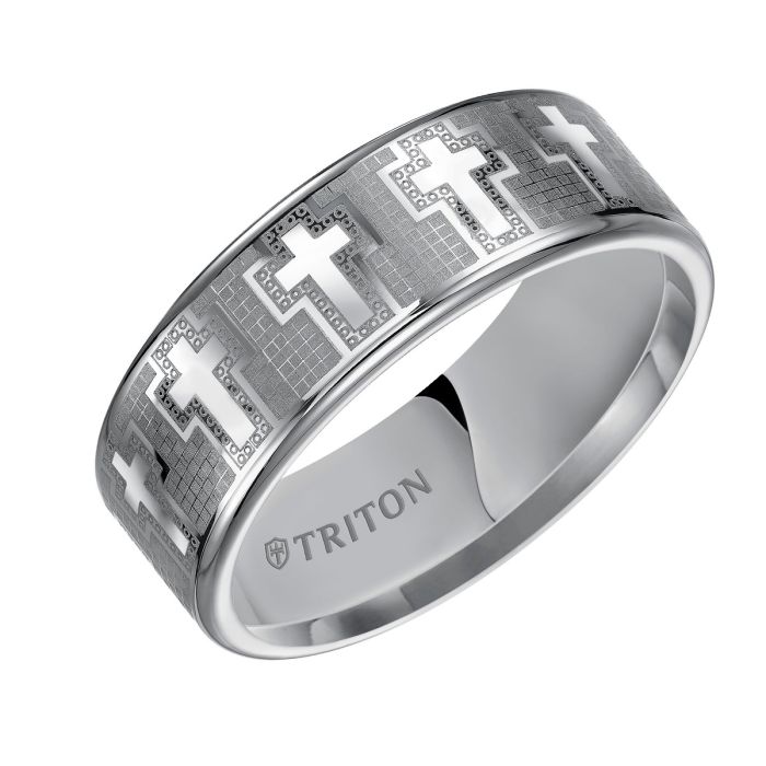 Triton Gents 8mm Tungsten Carbide Laser Pattern Comfort Fit Band 11-2170C-G.00 | Hannoush Jewelers