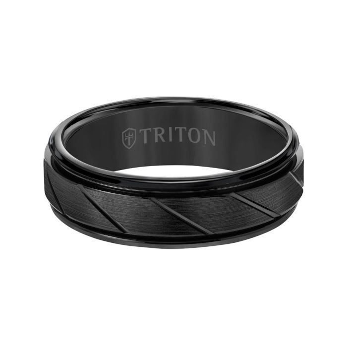 Triton Gents 7mm Black Tungsten Carbide Flat Comfort Fit Band 11-2215BC-G.01 | Hannoush Jewelers