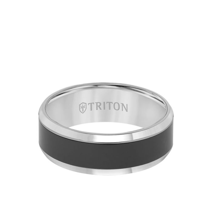 Triton Ladies 8mm Tungsten Carbide Comfort Fit Band with Black Ceramic Inlay 11-2232CE-L.00 | Hannoush Jewelers