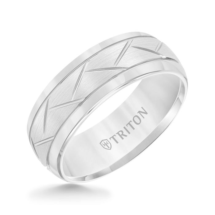 Triton Gents 8mm White Tungsten Carbide Comfort Fit Band 11-2892HC-G.01 | Hannoush Jewelers