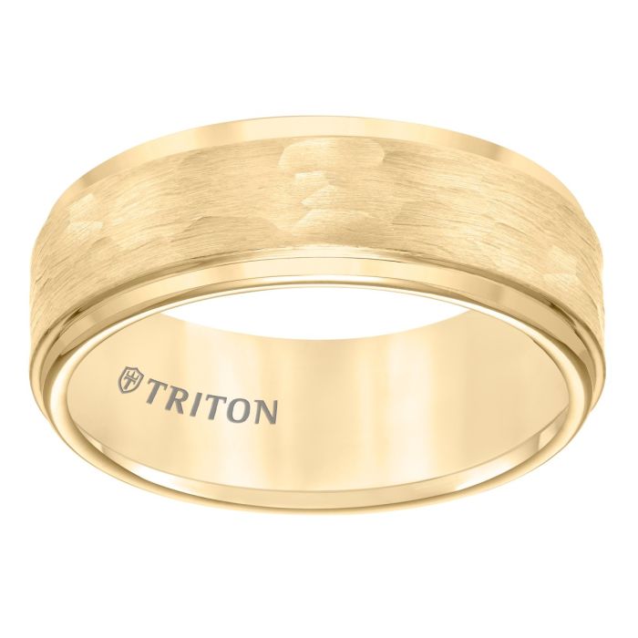 Triton Gents 8mm Hammered Texture Yellow Tungsten Carbide Comfort Fit Band 11-3288YC-G.00 | Hannoush Jewelers