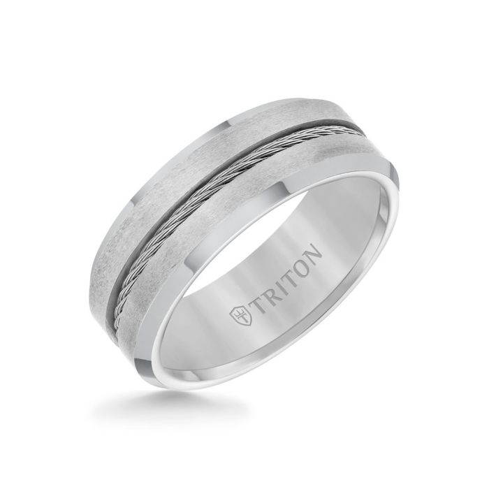 Triton Ladies 8mm Tungsten Carbide with Steel Cable Inlay Comfort Fit Band 11-3289C-L.00 | Hannoush Jewelers