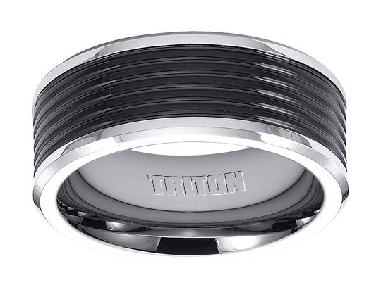 Triton Ladies 9mm Black and White Tungsten Carbide Comfort Fit Band 11-4150MC-L.00 | Hannoush Jewelers