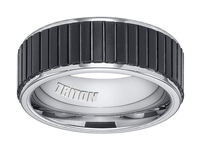 Triton Ladies 8mm Black and White Tungsten Carbide Comfort Fit Band 11-4317MC-L.00 | Hannoush Jewelers