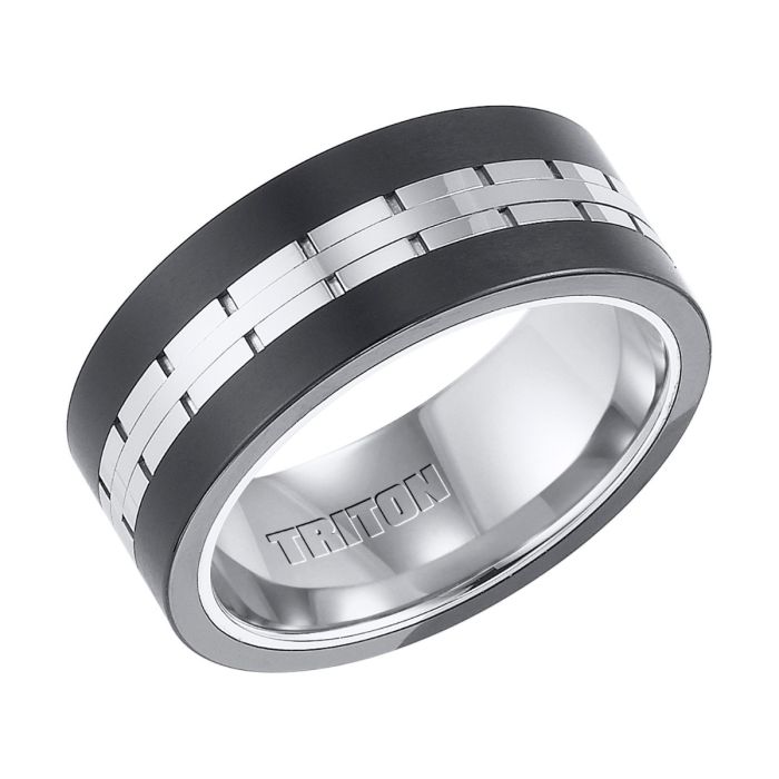 Triton Gents 9mm Black and White Tungsten Carbide Comfort Fit Band 11-4324MC-G.00 | Hannoush Jewelers