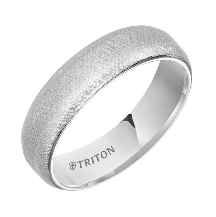 Triton Gents 6mm White Tungsten Florentine Finish Comfort Fit Band 11-4824HC-G.00 | Hannoush Jewelers