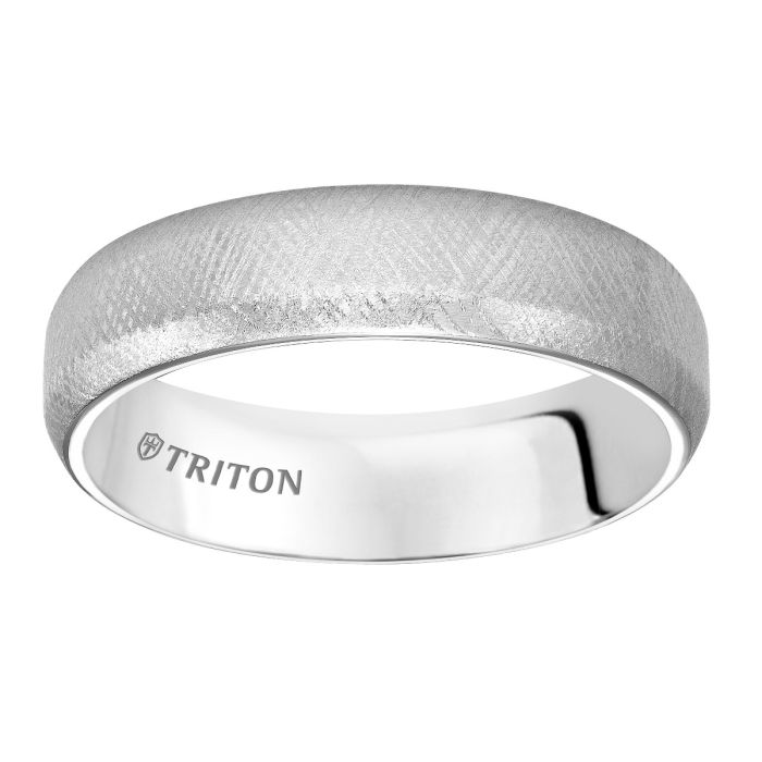 Triton Gents 6mm White Tungsten Florentine Finish Comfort Fit Band 11-4824HC-G.00 | Hannoush Jewelers