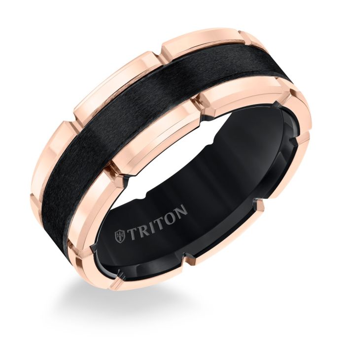 Triton Ladies 8mm Black Tungsten Carbide Rose Rim Comfort Fit Band 11-5252RBC-L.00 | Hannoush Jewelers