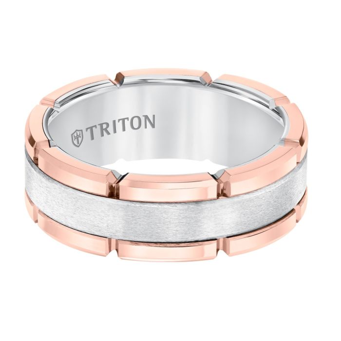 Triton 8mm Rose Tungsten Carbide with Bright Rims Comfort Fit Band 11-5252RHC-L.00 | Hannoush Jewelers